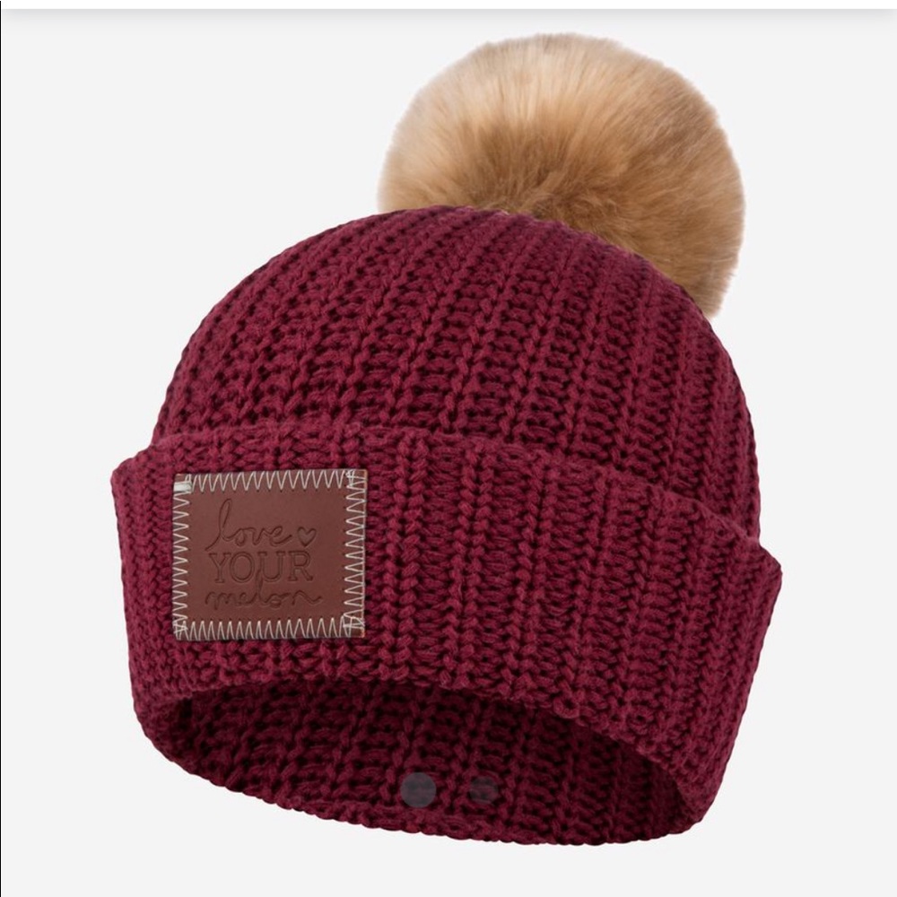 Burgundy Pom Beanie (Natural Pom)
